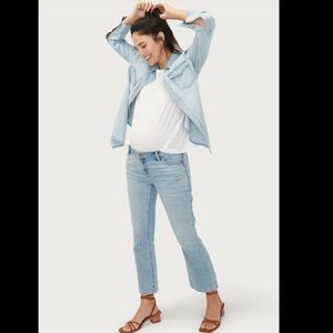 HATCH Crop Maternity Jean, Light Wash, Size 28